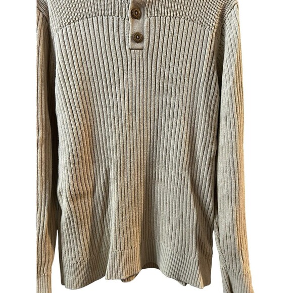 L.L. Bean Sweater Mens Large Beige Mock Neck Knit Preppy Outdoors Cotton Button - Picture 7 of 11